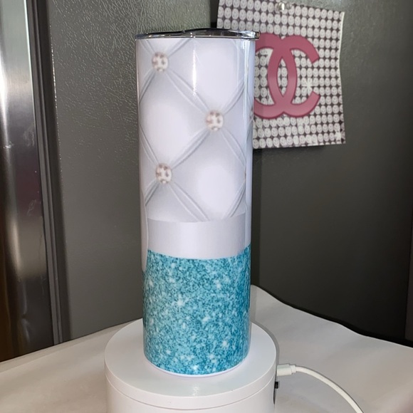 NWT T Tiffany blue &white quilted look .925 necklace design&ribbion20 oz tumbler - Picture 9 of 10